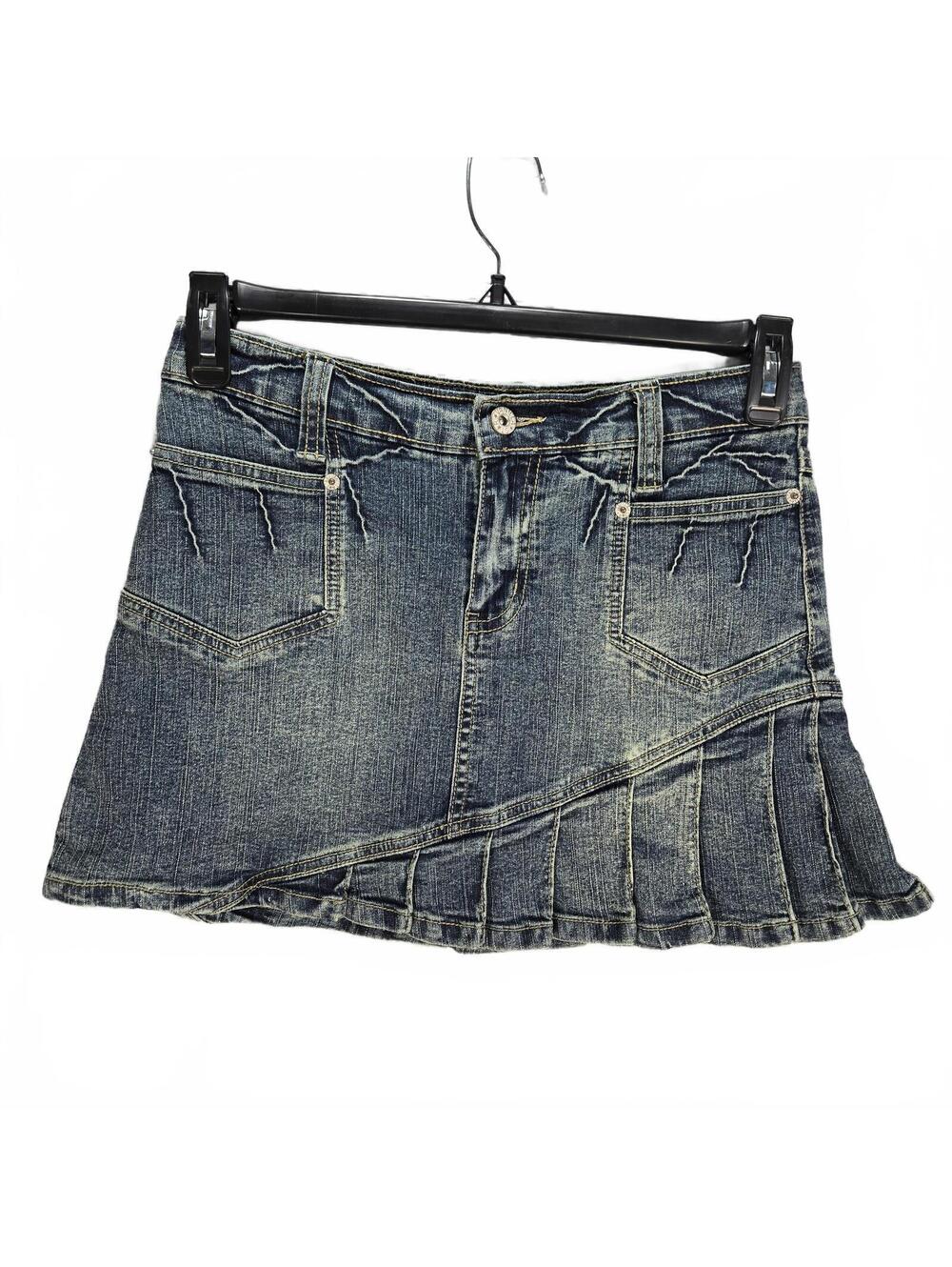 Vanilla Star Denim Mini Skirt Pleated Hem Y2K Grunge Cyber Boho Trashy Chic Sz 5